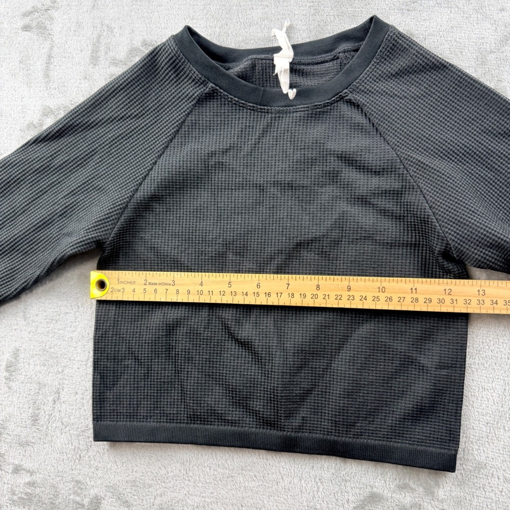 OFFLINE by Aerie Women's Small Waffle Knit Cropped Long Sleeve Top Black - Picture 7 of 7